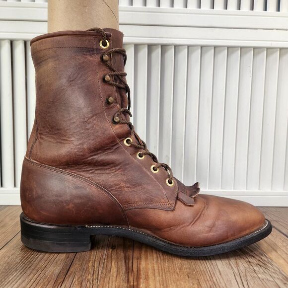 Justin Kiltie Logger Boots Mens Sz 9 D Brown Leather Lace Up Soft Toe Work Ranch - Picture 5 of 11